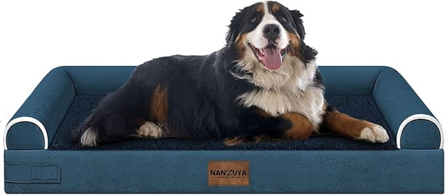 Large Dog Bed Orthopedic Washable: Jumbo Dog Bed Bolster Extra Large Dogs Egg Crate Foam Sofa Couch Waterproof Removable Cover - Navy