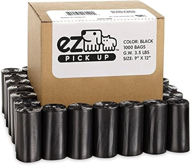 EZ 1000 Pet Dog Waste Poop Bags, Black, 9"x12", Dog Pickup Waste Disposal Bags