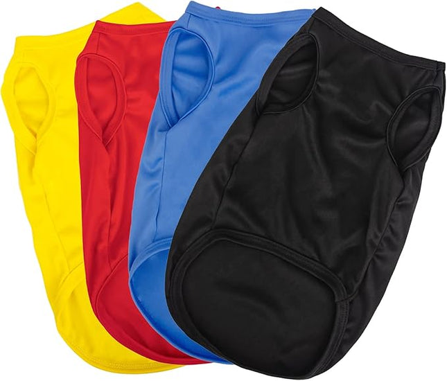 Hozz 4 Pieces Dog Shirts Pullover Soft Blank Puppy T-Shirt Small Dogs Colorful Solid Pet Summer Clothes Red Yellow Blue Black Plain Shirts Sleeveless Outfit for Most Dogs Cats Puppy Pet no Shrink L