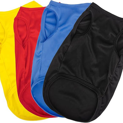 Hozz 4pcs Dog & Cat Puppy Shirts, Small Size, Black, Blue, Yellow, Red, Cotton Blend, Simple & Classic, Summer & All Seasons, Machine Washable, Pullover, UV Resistant, 4-12 lbs