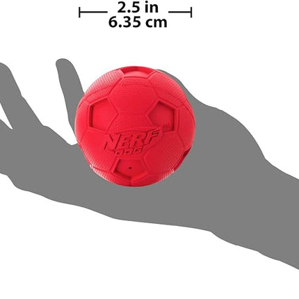 Nerf Dog Soccer Ball Dog Toy with Interactive Squeaker, Lightweight, Durable and Water Resistant, 2.5 Inches, For Medium/Large Breeds, Two Pack, Blue and Red