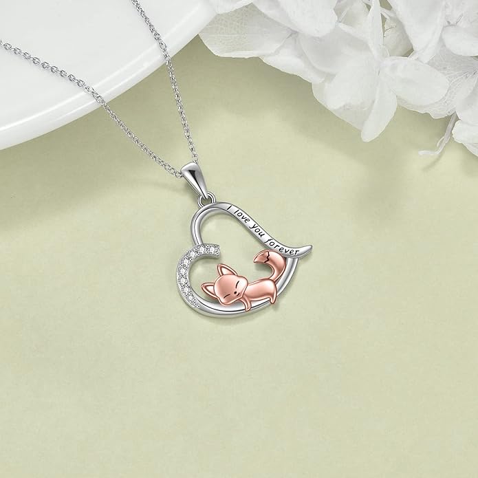 VONALA French Bulldog Guinea Pig Fox Sloth Necklace 925 Sterling Silver Cute Animal Heart Pendant Jewelry Gifts for Women