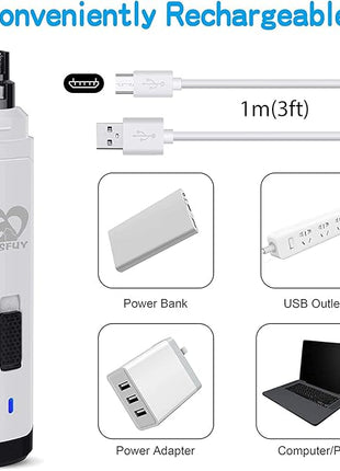 Casfuy Dog Nail Grinder Upgraded - Professional 2-Speed Electric Rechargeable Pet Nail Trimmer Painless Paws Grooming & Smoothing for Small Medium Large Dogs & Cats (White)