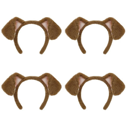 Beviliu Golden Dog Ears Headband, 4Pcs Brown Puppy Ears Dog Headband Animals Realistic Halloween Christmas Costume for Washing Makeup Cosplay Party