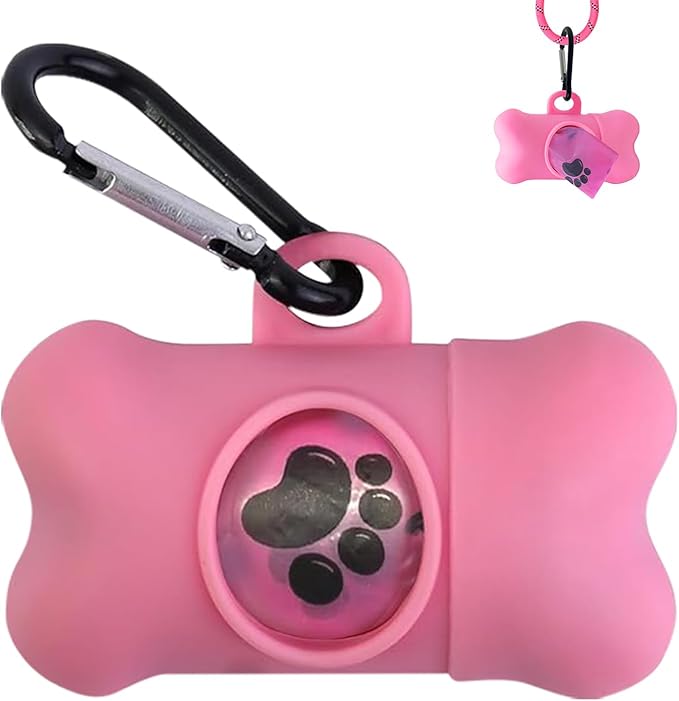 Dog Poop Bags Dispenser with Carabiner Clip, Doggy Poop Bag Holders for Leashes Include 1 Roll (15 Bags) Leak-Proof Large Lavender Scented Doggie Pet Waste Bags, Dog Accessories Girl, Pink