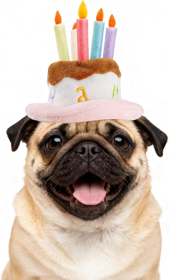 LESYPET Dog Cat Birthday Hat, Cute Birthday Cake Hat with 4 Color Candles for Cats Small Dogs, Pet Birthday Supplies Party Apparel Accessory, Size S