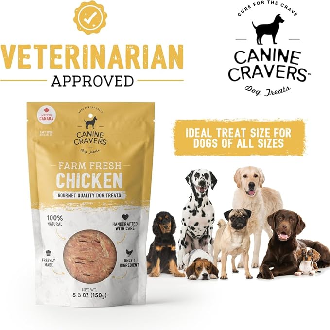 Canine Cravers Single Ingredient Dog Treats – Farm Fresh Chicken - Human Grade Air Dried Hypoallergenic Pet Food – Grain, Gluten, and Soy Free – 100% All Natural – 5.3 oz