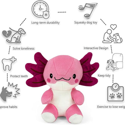 Blnboimrun Squeaky Dog Toys for Aggressive Chewers, Interactive Puppy Toys with Squeaker & Crinkle Paper, Double Layer Durable Plush Axolotl for Small Medium Large Dogs Indoor Outdoor Play