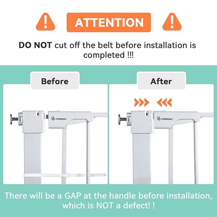 COMOMY 30" Tall Baby Gate for Stairs Doorways, Fits Openings 29.5" to 40.5" Wide, Auto Close Extra Wide Dog Gate for House, Pressure Mounted Easy Walk Through Pet Gate with Door, White