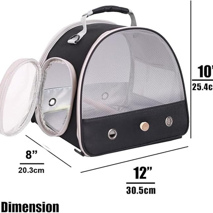 Bird Carrier, Portable Small Bird Parrot Parakeet Carrier with Standing Perch, Side Access Window Collapsible (Black, Mesh Windows)