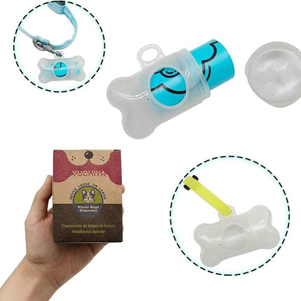 Dog Poop Pickup Bags Holder Dispenser with Standard-Sized Leak-Proof Scented Doggy Waste Bags and Carabiner with Safety Lock&Fastener Never Loose on Leash Lead Again (2 Holders 30 Bags, Clear)