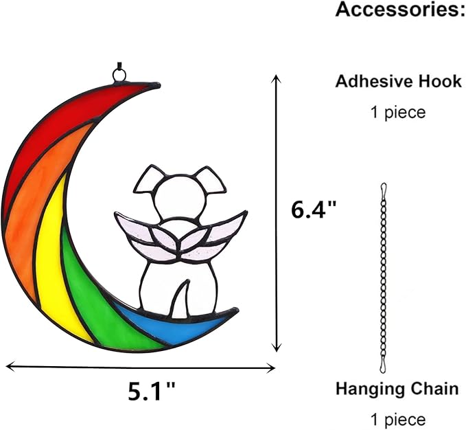 Stained Glass Rainbow Bridge White Dog Memorial Gifts for Loss of Dog Sympathy Remembrance Suncatcher, Thoughtful Pet Loss Bereavement Gifts in Memory of Pet Passing Away Window Hanging.