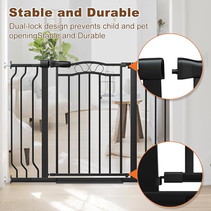 53.1-62.2" Extra Wide Baby Gate for Doorways No Drill, 30" Tall Auto Close Press Mounted Baby Safe Gate for Stairs, Walk Through Dog Gates for Doorways, Black