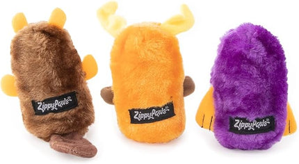 ZippyPaws Squeakie Buddies- No Stuffing Dog Toys to Keep Them Busy, For Small & Medium Dogs, Squeaky Pet Toys for Boredom, Unstuffed Chew Toy, Soft Plush Puppy Product, Beaver, Moose, & Walrus- 3-Pack