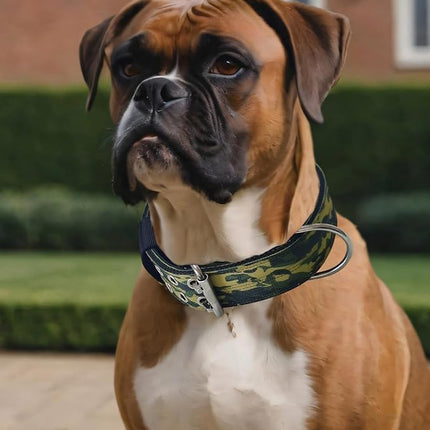 Dog Collar for Large Dogs - 2" Wide Tactical Collars with Handle for Extra Large Breed Dogs, Military Heavy Duty 1/3" Thick Nylon Pet Collar Camo Green M