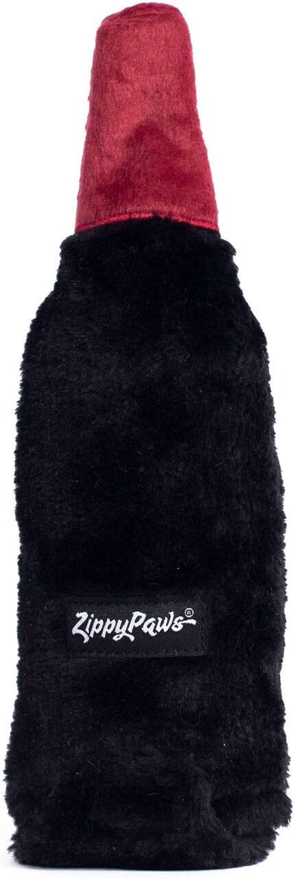 ZippyPaws Happy Hour Crusherz - Interactive Dog Toys to Keep Them Busy, Squeaky Plush Pet Toy for All Breeds, for Small, Medium, & Large Dogs, Drink Themed Crinkle Water Bottle Toy - Merlot