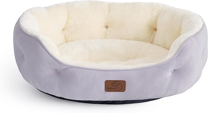 Bedsure Dog Beds for Small Dogs - Round Cat Beds for Indoor Cats, Washable Pet Bed for Puppy and Kitten with Slip-Resistant Bottom, 25 Inches, Misty Lilac