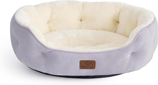 Bedsure Dog Beds for Small Dogs - Round Cat Beds for Indoor Cats, Washable Pet Bed for Puppy and Kitten with Slip-Resistant Bottom, 25 Inches, Misty Lilac