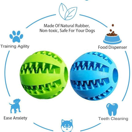 Dog Treat Toy Ball, Dog Tooth Cleaning Toy, Interactive Dog Toys(1 Green+1 Blue) 2.8" Pack of 2