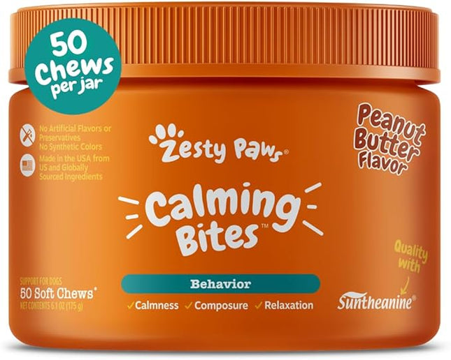 Zesty Paws Calming Chews for Dogs - for Everyday Stress, Relaxation, Composure, and Separation Peanut Butter 50 Count