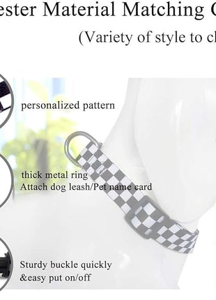 Roses&Poetry Dog Collar with Colourful Checkered Patterns, Adjustable Durable Puppy Collars for Small Medium Large Dogs (Black & White-S)