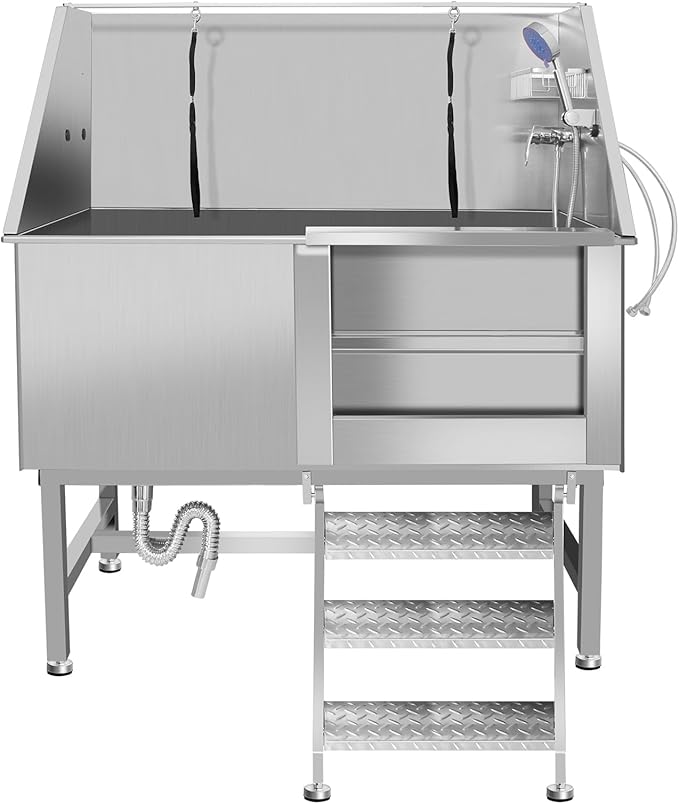 Professional Stainless Steel Dog Grooming Tub W/Soap Box, Faucet,Rich Accessory, Bathtub For Multiple Pets, Washing Sink For Home