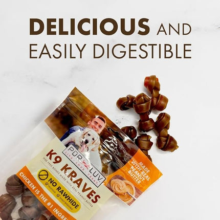 Pur Luv K9 Kraves Rawhide Free Bone Dog Treats, Peanut Butter Flavor, Made with Real Peanut Butter and Chicken, Healthy,Easily Digestible,Long Lasting, and High Protein Dog Treat, 20 Count (Pack of 2)