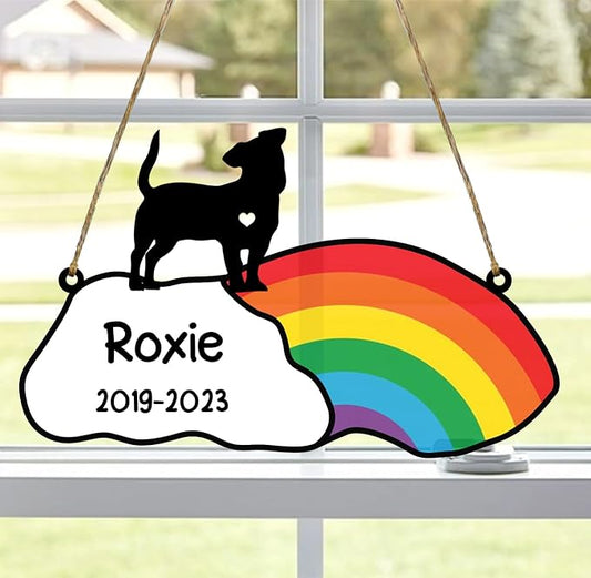 LOVELYPOD Personalized Rainbow Bridge Pet Memorial Gifts for Dogs,Custom Breeds Ornament Suncatcher Loss of Dogs, Pet Remembrance in Memory Gifts Lover, Loss of one Sympathy