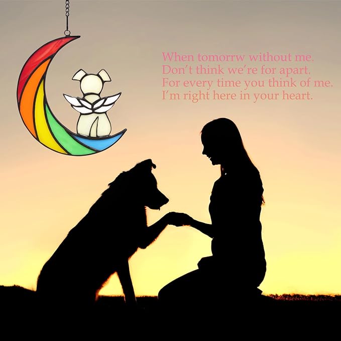 Stained Glass Rainbow Bridge Dog Memorial Gifts for Loss of Dog Sympathy Gift Suncatcher, Angel Wings Passing Away Remembrance Memory, Pet Sympathy Gifts for Dogs, Pet Lovers, Window Hanging