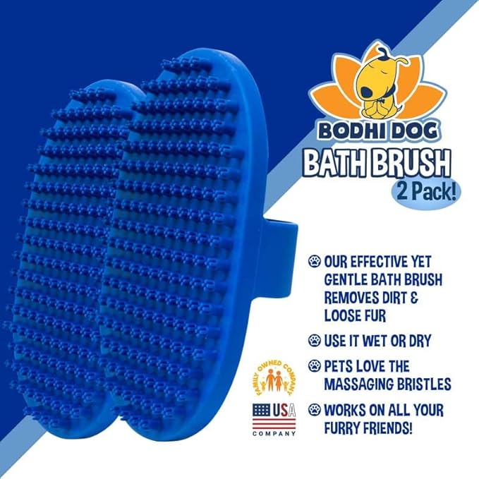 Bodhi Dog Shampoo Brush - Pet Grooming & Bath Supplies for Dogs and Cats - Bath Brush for Long & Short Hair - Premium Scrubber for Shower, Bathing & Massage (Two Pack, Blue)