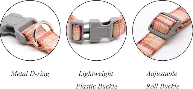 Lionet Paws Fall Dog Collar with Orange Flower, Plastic Buckle for Puppy Small Dog Girl Female Halloween Thanksgiving Day Gift,M,13.5-22 in