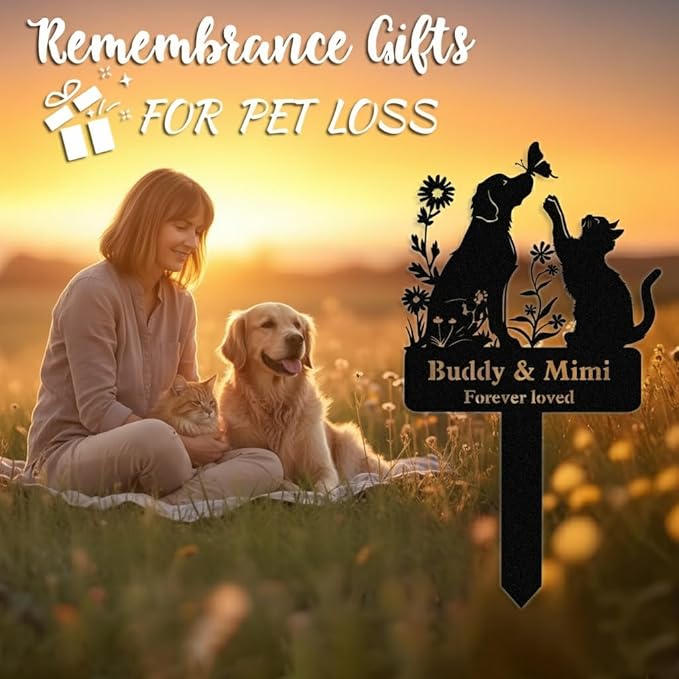 Personalized Pet Graves Marker for Dog & Cat, Custom Pet Headstone, Waterproof Memorial Plaques for Outdoor, Metal Cemetery Markers Yard Decor, Memorial Garden Stakes, Pet Memorial Gifts Color05