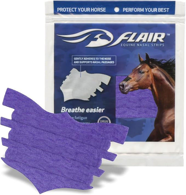 FLAIR Equine Nasal Strips for Horses (Purple, 6 Pack), Adhesive Equine Nasal Strips & Support, Breathing Aids for Training Horses, Equine Health Supplies, Breathing Aid