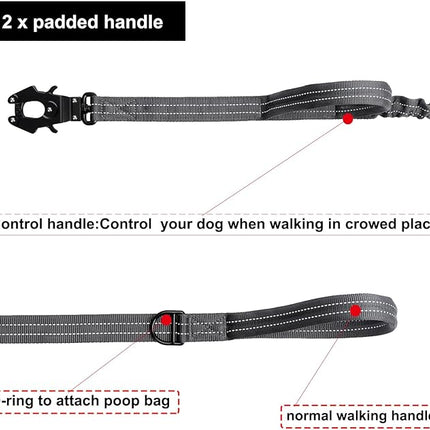 ICEFANG Tactical Dog Leash,K9 Training Walking Bungee Lead with 2 Control Handle,Heavy Duty Quick Release Metal Clasp,for Medium Large Breed (Reflective Grey, 6 FT)