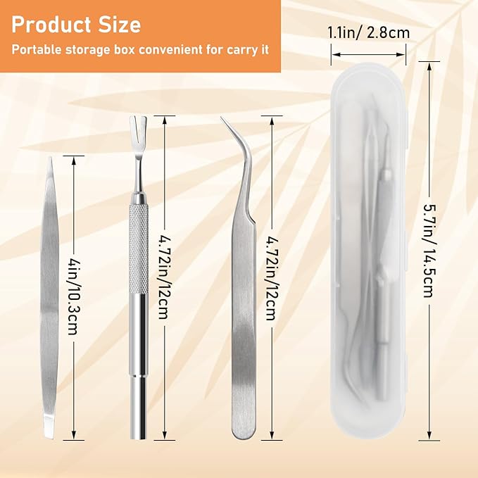 3 in 1 Tick Remover Kit, Stainless Steel Tick Remover Tweezers Tools Set for Pet Dog, Cat, with Storage Box (Silver)