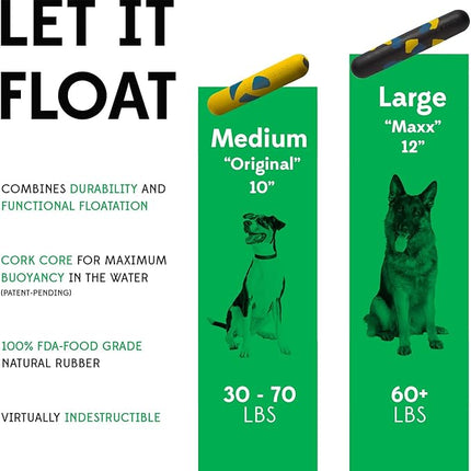 Goughnuts Medium Water Stick – Floating Dog Toys for Water Fetch, Interactive Heavy Duty Dog Pool Toy for Aggressive Chewers, Natural Reinforced Rubber Float, USA Made, 30-70 lbs Dogs