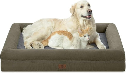 XL Dog Bed for Large Dogs, Orthopedic Dog Bed Egg Crate Foam with Removable Washable Cover, Waterproof Non-Slip Big Pet Sofa with 4-Sides Removable Bolster, Forest Green