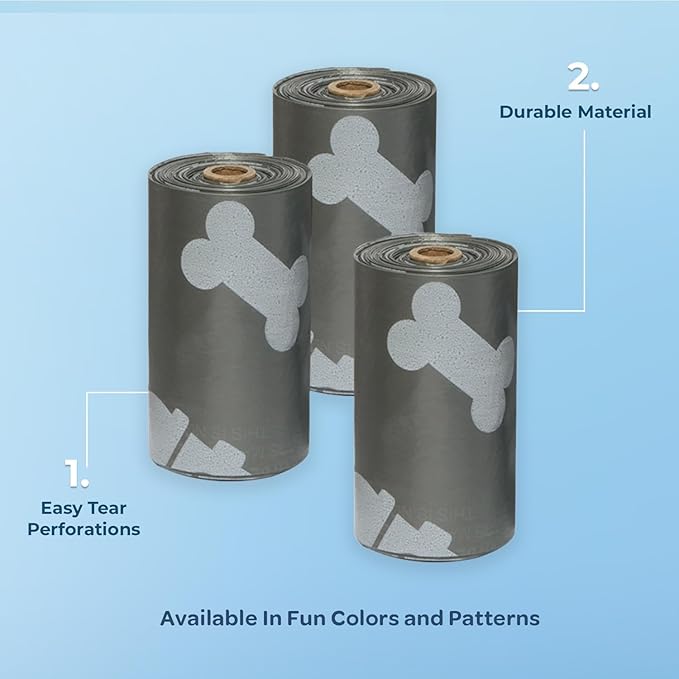 Best Pet Supplies Dog Poop Bags (240 Bags) for Waste Refuse Cleanup, Doggy Roll Replacements for Outdoor Puppy Walking and Travel, Leak Proof and Tear Resistant, Thick Plastic - Gray