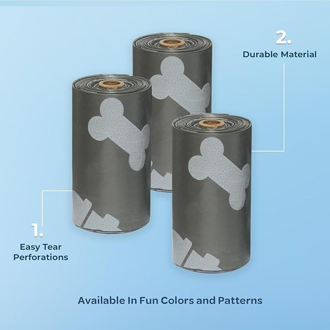 Best Pet Supplies Dog Poop Bags (240 Bags) for Waste Refuse Cleanup, Doggy Roll Replacements for Outdoor Puppy Walking and Travel, Leak Proof and Tear Resistant, Thick Plastic - Gray