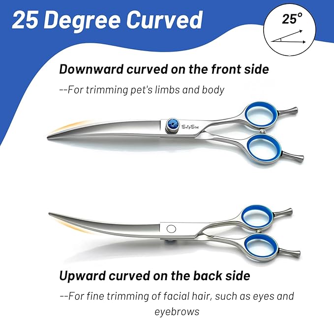 7.5in Curved Dog Scissors for Grooming, VG10 Steel Sharp Dog Grooming Scissors, 25 Degree Bend, with CNC Screw & Round Blunt Tip, Professional Pet Grooming Shears for Dogs Cats Groomer or Home Use