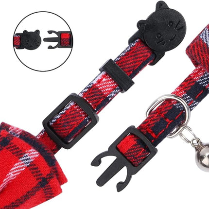 Faleela 2 Pack/Set Cat Collar with Cute Bow Tie and Bell,Breakaway Plaid Shirt Collar for Kitty Adjustable Safety