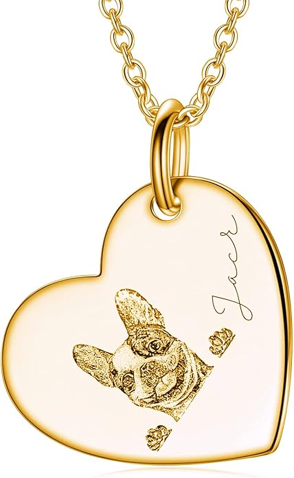 LONAGO 925 Sterling Silver Custom Dog Cat Portrait Photo Necklace Personalized Pet Engraved Picture Pendant Memorial Gift Name Jewelry for Women Mom