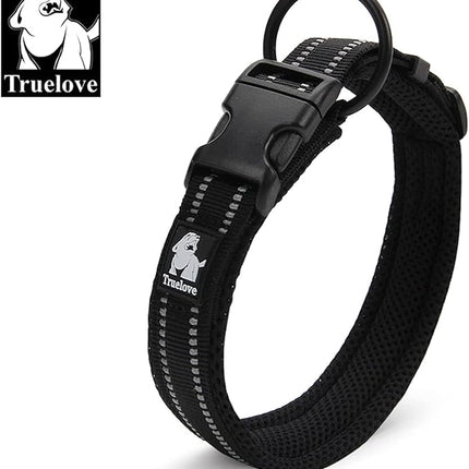 Dog Collar Reflective Premium Duraflex Buckle,High Grade Nylon Webbing No Choke Basic Collars Truelove TLC5011(Black,2XS)