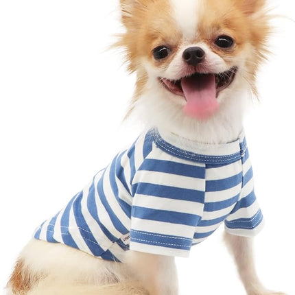 LOPHIPETS 100% Breathable Cotton Striped Dog Tee Shirt T-Shirt for Small Dogs Chihuahua Puppy Clothes -Blue and White Strips/XL