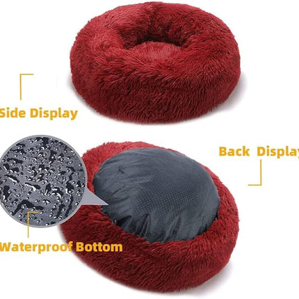 Cat Beds for Indoor Cats - Cat Bed Washable 20/24 inches, Dog Beds for Small Medium Dogs, Anti Anxiety Round Fluffy Plush Faux Fur Cat Bed, Thick Bottom (Red, Medium)