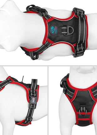 PHOEPET 2019 Upgraded No Pull Dog Harness, Reflective Adjustable Vest, with a Training Handle + 2 Metal Leash Hooks+ 3 Snap Buckles +4 Slide Buckles(S, Black)