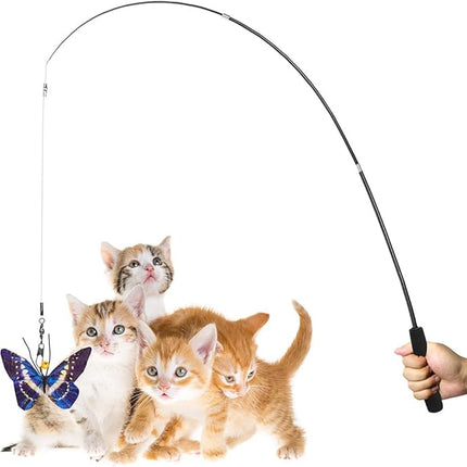 AWOOF Butterfly Cat Wand Cat Toys Set, Realistic Crinkle Catnip Butterflies Kitten Toys with Retractable Interactive Cat Wand 11 PCS Cat Toys for Indoor Cats