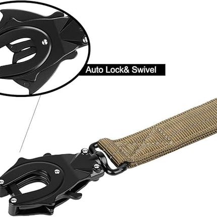 ICEFANG Tactical Dog Leash,K9 Training Walking Bungee Lead with 2 Control Handle,Heavy Duty Quick Release Metal Clasp,Hands Free D-Ring for Medium Large Dogs (6ft,Reflective Brown)