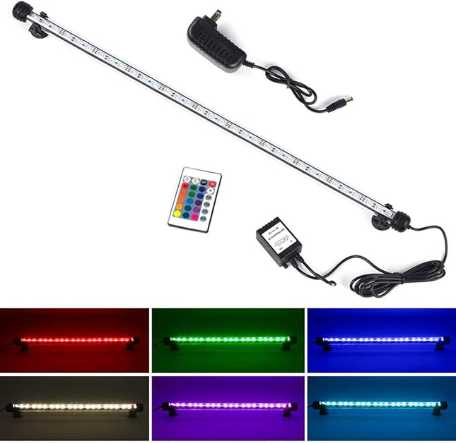 RGB Aquarium Lights, Colored Fish Tank Lights, Underwater LED Tank Lights IP68 Waterproof Color Changing Memory Dimmable Submersible Fish Aquarium Lighting Waterfall Lights, 23"