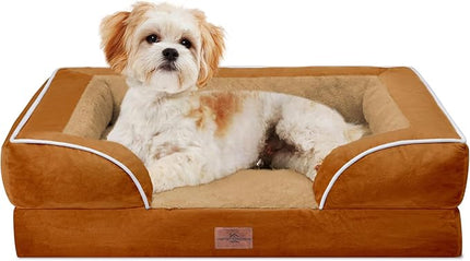 Comfort Expression Orthopedic Dog Bed for Medium Dogs 28x19 Inch, Waterproof Supportive Egg Crate Foam Medium Pet Bed with Removable Bolsters, Dog Couch with Washable Cover & Non-Slip Bottom, Orange